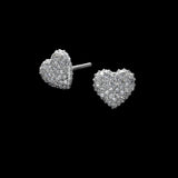 14K White Gold Heart Pave Set Stud 0.55 ctw. Round Diamond Earrings