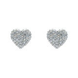 14K White Gold Heart Pave Set Stud 0.55 ctw. Round Diamond Earrings