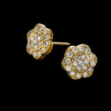 14K Yellow Gold Round Flower Cluster Stud 0.98 ctw. Round Diamond Earrings