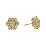 14K Yellow Gold Round Flower Cluster Stud 0.98 ctw. Round Diamond Earrings