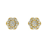 14K Yellow Gold Round Flower Cluster Stud 0.98 ctw. Round Diamond Earrings