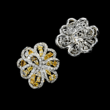 14K White Gold Fancy Yellow Color Brilliant Flower 6.40 ctw. Round Diamond Earrings