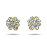 14K White Gold Fancy Yellow Color Brilliant Flower 6.40 ctw. Round Diamond Earrings