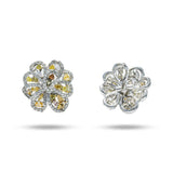 14K White Gold Fancy Yellow Color Brilliant Flower 6.40 ctw. Round Diamond Earrings