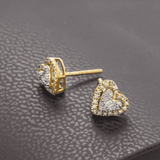 14K Yellow Gold Mini Heart Stud 0.52 ctw. Baguette & Round Diamond Earrings