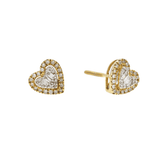 14K Yellow Gold Mini Heart Stud 0.52 ctw. Baguette & Round Diamond Earrings