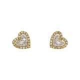 14K Yellow Gold Mini Heart Stud 0.52 ctw. Baguette & Round Diamond Earrings
