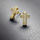 14K Yellow Gold Fancy Cross Stud 0.43 ctw. Baguette & Round Diamond Earrings