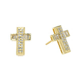 14K Yellow Gold Fancy Cross Stud 0.43 ctw. Baguette & Round Diamond Earrings