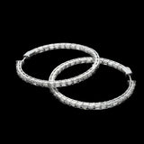 14K White Gold Inside Out Round Hoops 6.00 ctw. Baguette Diamond Earrings