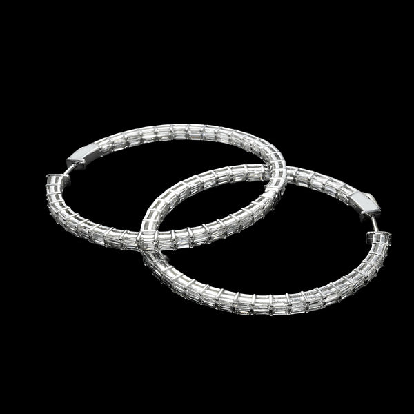 14K White Gold Inside Out Round Hoops 6.00 ctw. Baguette Diamond Earrings