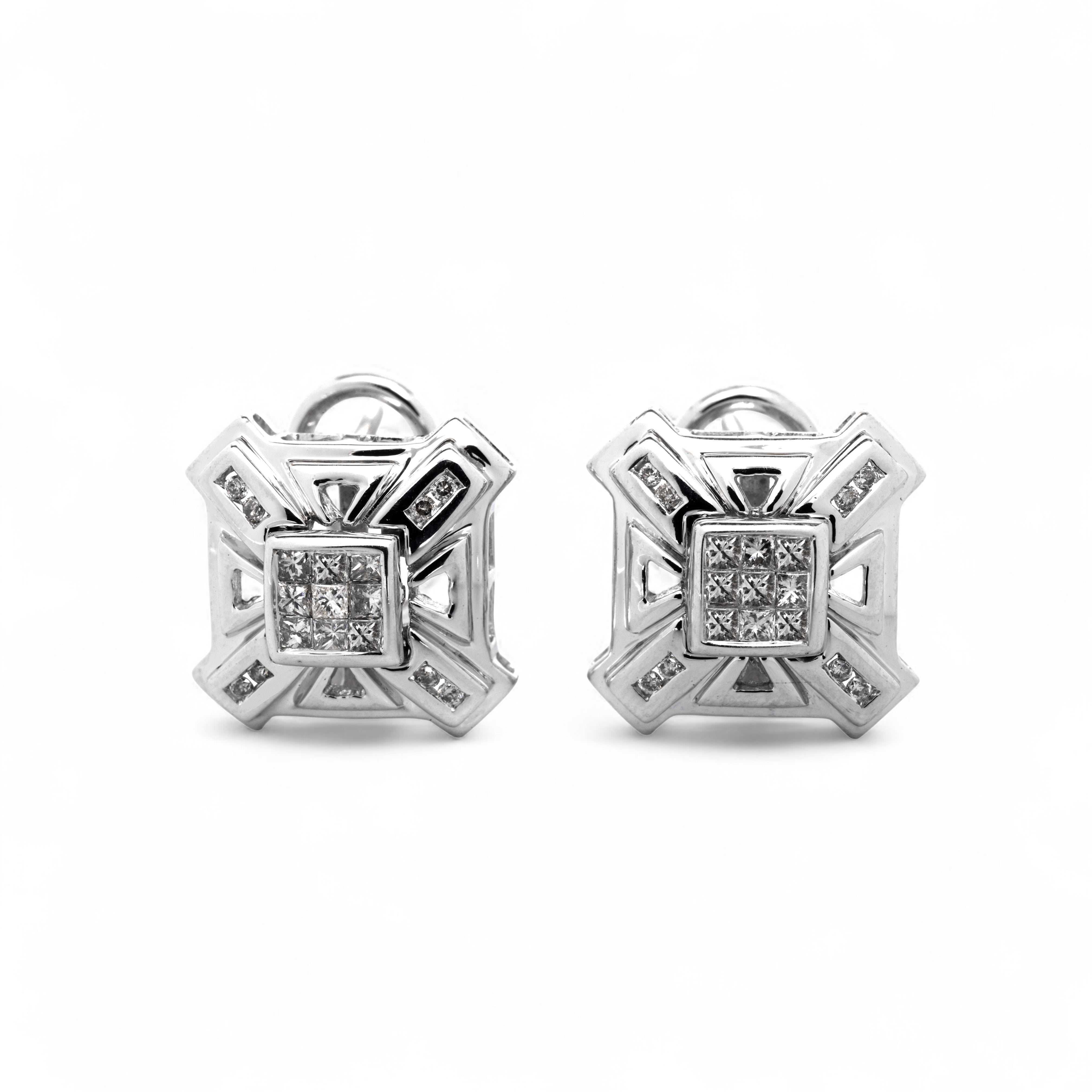 Pendientes de oro blanco de 14K con diamantes cuadrados de 0,50 quilates