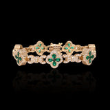 Pulsera de diamantes de oro amarillo de 14 quilates y 7,53 quilates con trébol de cuatro hojas y eslabones de infinito