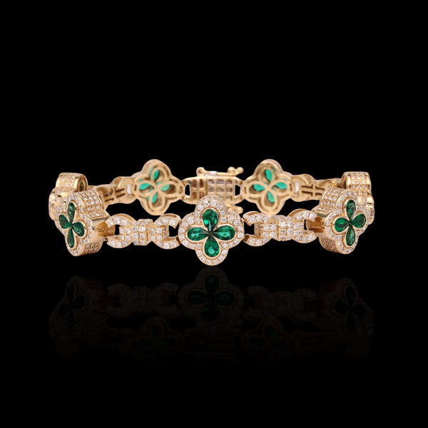 14K Yellow Gold 7.53 Carat Leaf Clover Infinity Link Diamond Bracelet