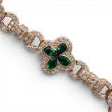 Pulsera de diamantes de oro amarillo de 14 quilates y 7,53 quilates con trébol de cuatro hojas y eslabones de infinito