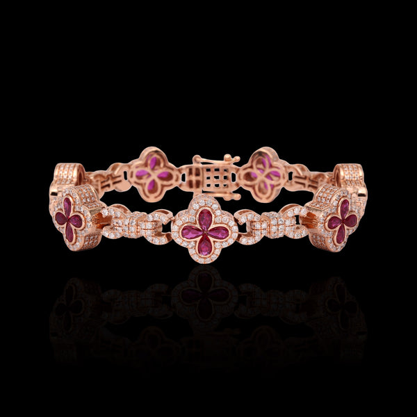 14K Rose Gold 7.46 Carat Leaf Clover Infinity Link Diamond Bracelet
