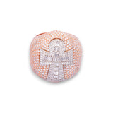 14K Rose Gold 4.24 Carat Natural Diamond Dome Cluster Cross Ring