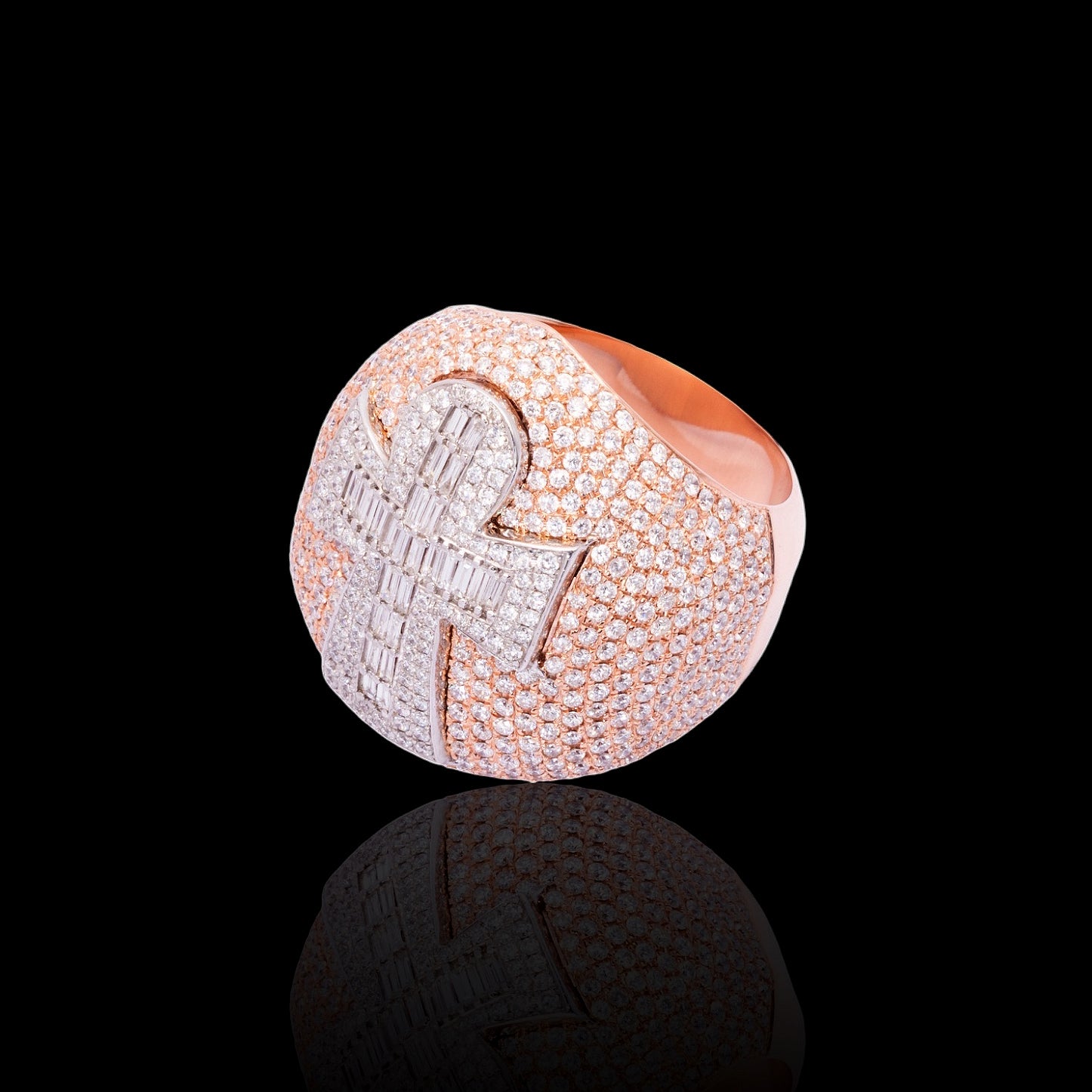 14K Rose Gold 4.24 Carat Natural Diamond Dome Cluster Cross Ring