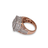 14K Rose Gold 13.42 Carat Natural Diamond Multi Row Square Cushion Cluster Ring