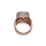 14K Rose Gold 13.42 Carat Natural Diamond Multi Row Square Cushion Cluster Ring