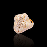 14K Yellow Gold 4.02 Carat Natural Diamond Signet Cross Ring