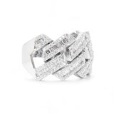 14K White Gold 6.00 Carat Natural Diamond Cuban Link Ring