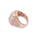 14K Rose Gold 5.20 Carat Diamond Rectangle Multi Row Cluster Ring