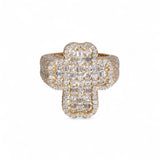 14K Yellow Gold 5.78 Carat Natural Diamond Iced-Out Signet Cross Ring
