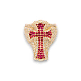 14K Yellow Gold 3.97 Carat Natural Diamond Ruby Cross Ring