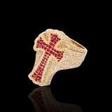 14K Yellow Gold 3.97 Carat Natural Diamond Ruby Cross Ring