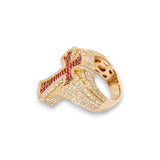 14K Yellow Gold 3.97 Carat Natural Diamond Ruby Cross Ring