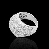 14K White Gold 4.88 Carat Natural Diamond Square Layered Cluster Ring