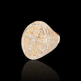 14K Yellow Gold 8.07 Carat Natural Diamond Cross Oval Ring