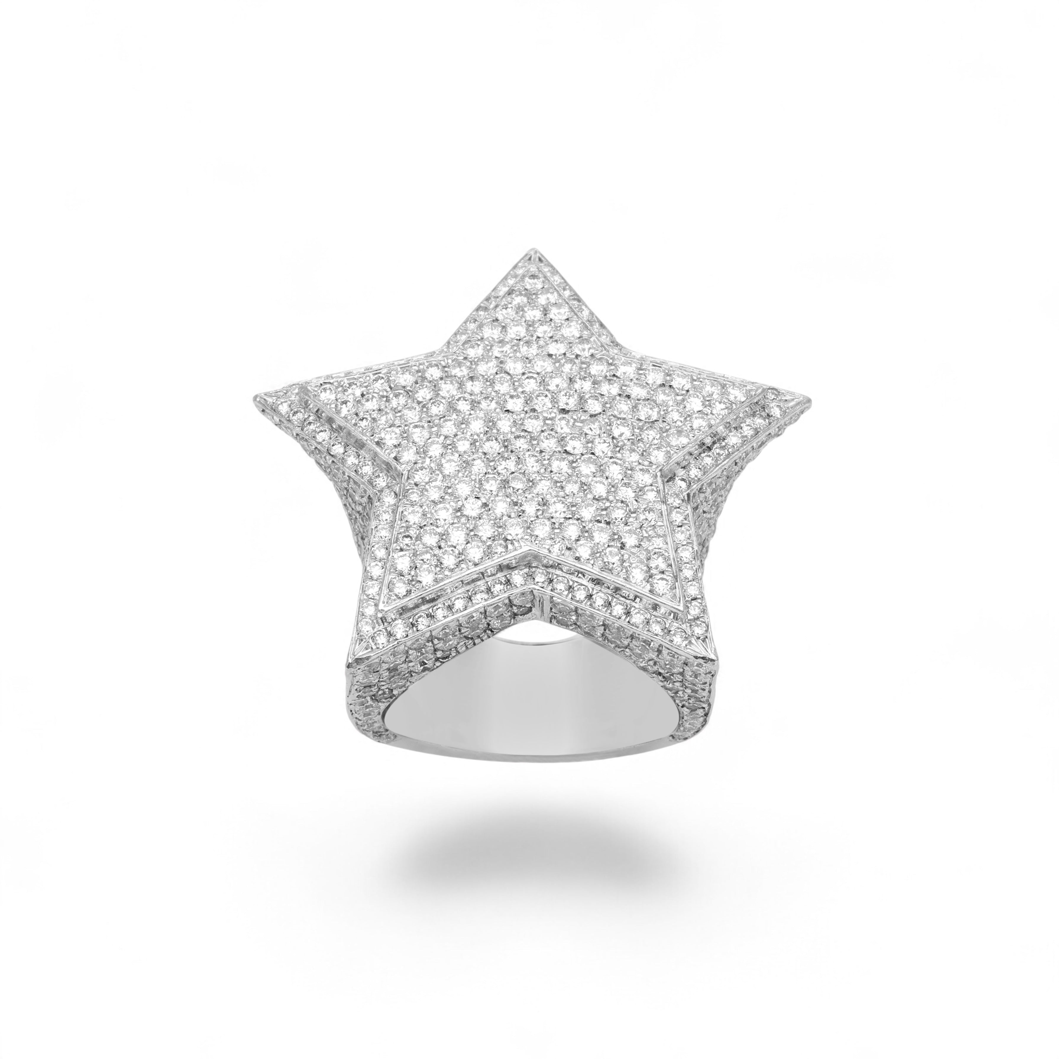 Anillo de oro blanco de 14K de 12.00 quilates con doble marco de estrellas de diamantes