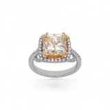 Anillo de compromiso de oro blanco de 14K con halo de diamante amarillo natural de 5.00 quilates
