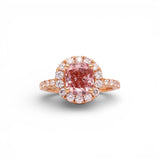 Anillo de compromiso con halo de diamantes rosas naturales de 2.00 ct en oro rosa de 14K