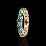 14K Yellow Gold 6.00 Carat London Blue Topaz Eternity Diamond Ring