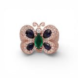 14K Rose Gold Butterfly 4.93 Carat Multi Color Diamond Ring