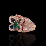 14K Rose Gold Butterfly 4.93 Carat Multi Color Diamond Ring