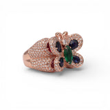 14K Rose Gold Butterfly 4.93 Carat Multi Color Diamond Ring