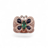 14K Rose Gold Butterfly 4.93 Carat Multi Color Diamond Ring