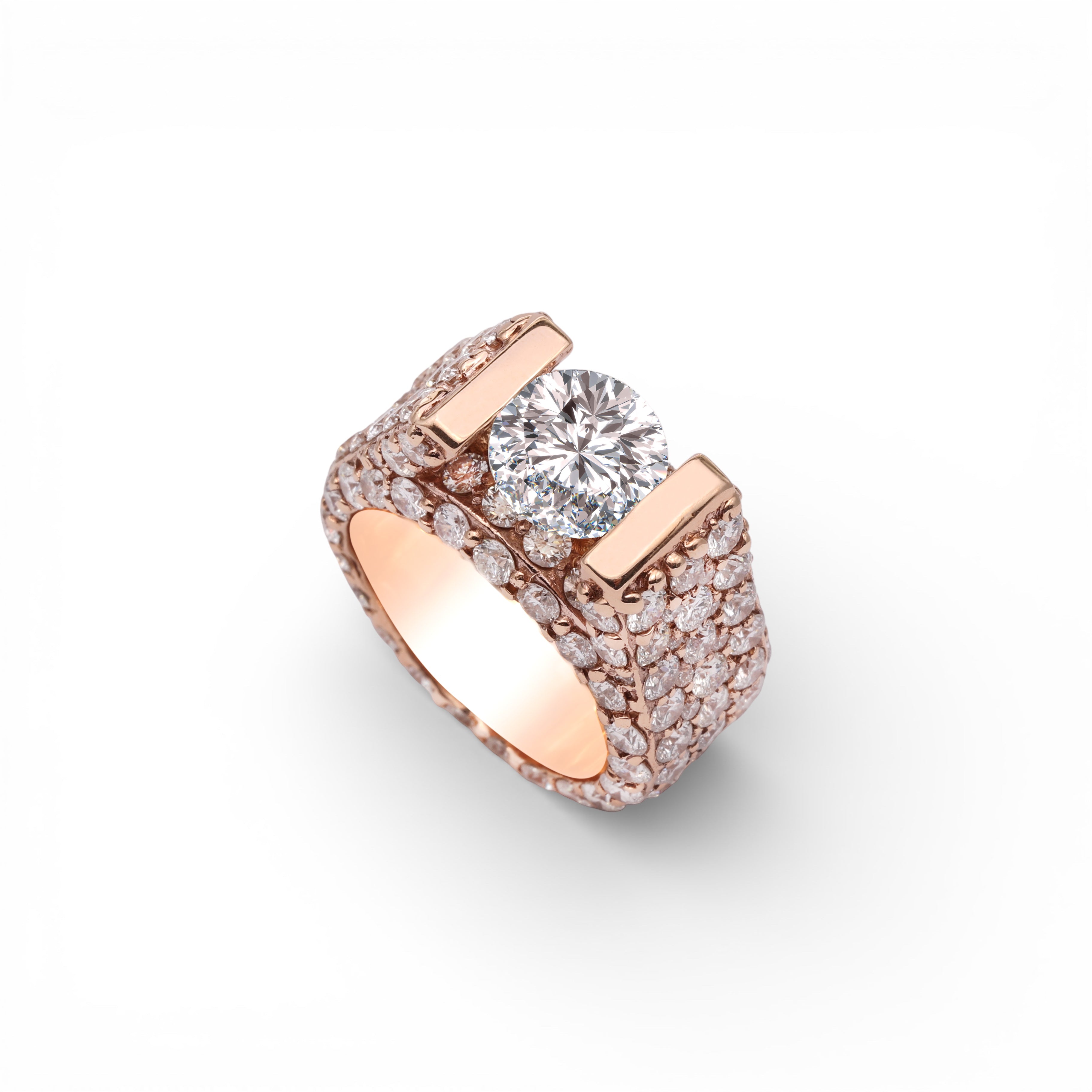 Anillo de diamante de varias hileras en oro rosa de 14K con engaste de canal de 8.28 quilates