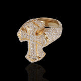 14K Yellow Gold 4.00 Carat Natural Diamond Gothic Style Cross Ring
