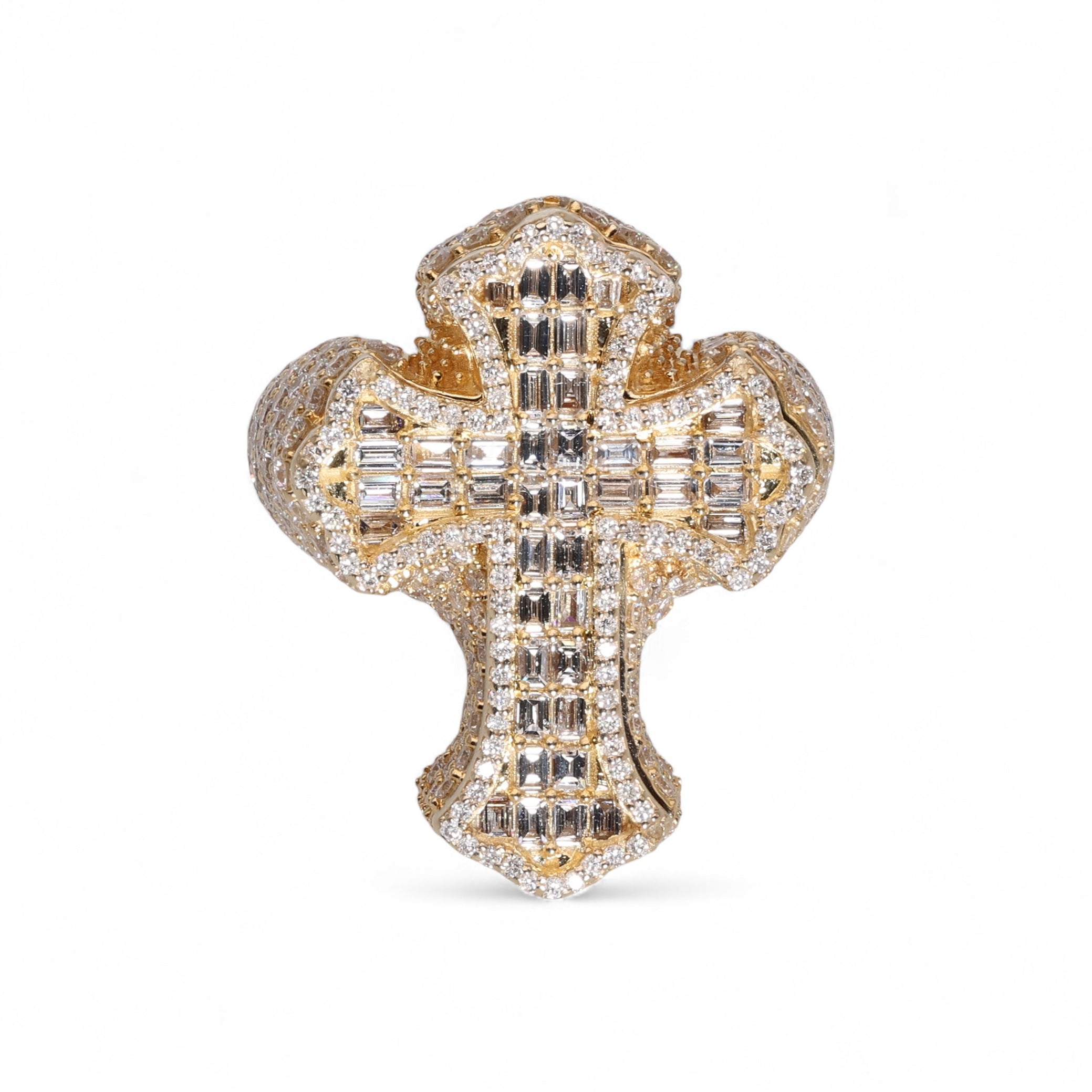 14K Yellow Gold 4.00 Carat Natural Diamond Gothic Style Cross Ring
