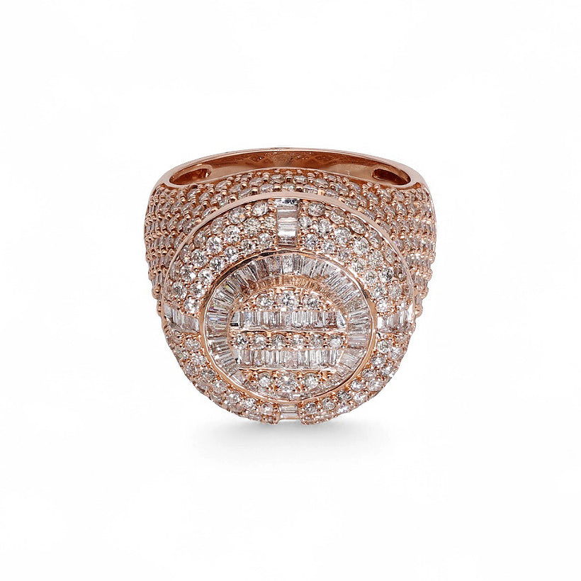 Anillo redondo abovedado de oro rosa de 14K con diamante natural de 4,62 quilates