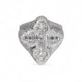 14K White Gold Latin Cross Ring | 4.39 Carat Baguette & Round-Cut Diamonds