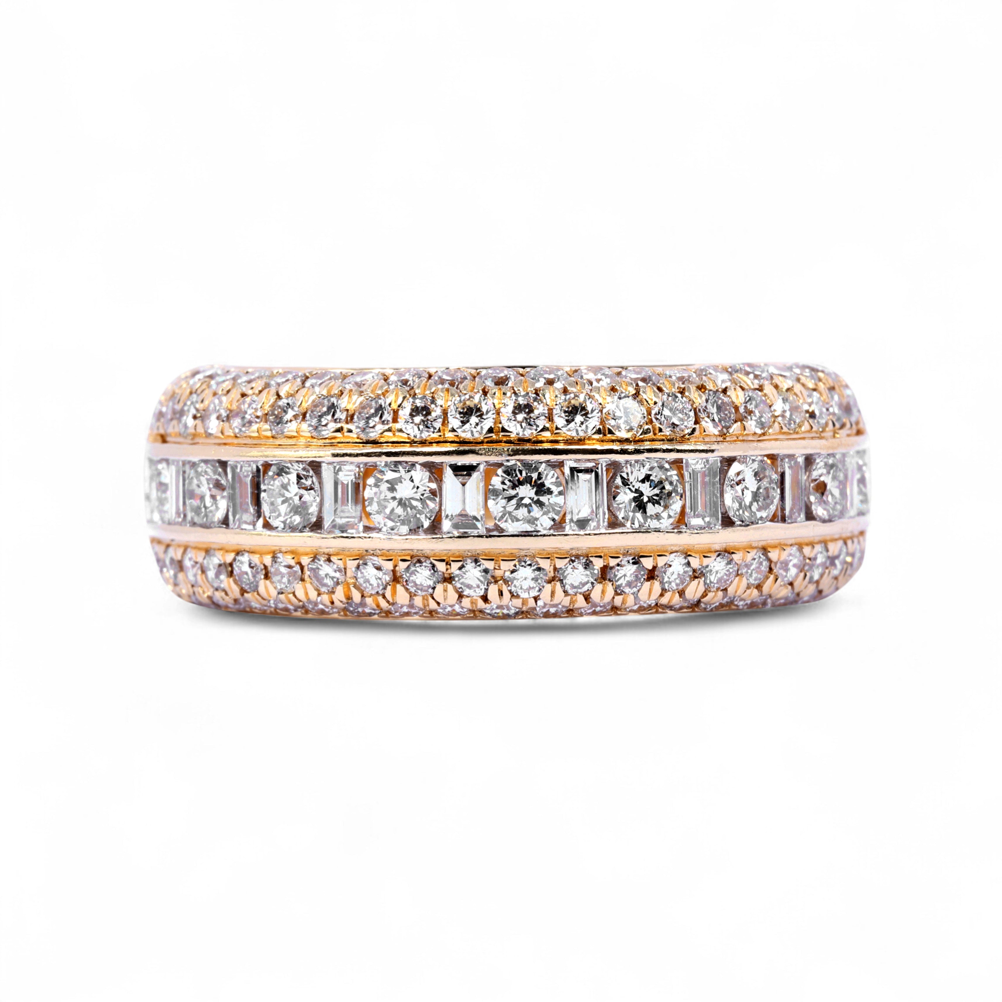 14K Yellow Gold 2.30 Carat Natural Diamond Channel Set Triple Row Ring