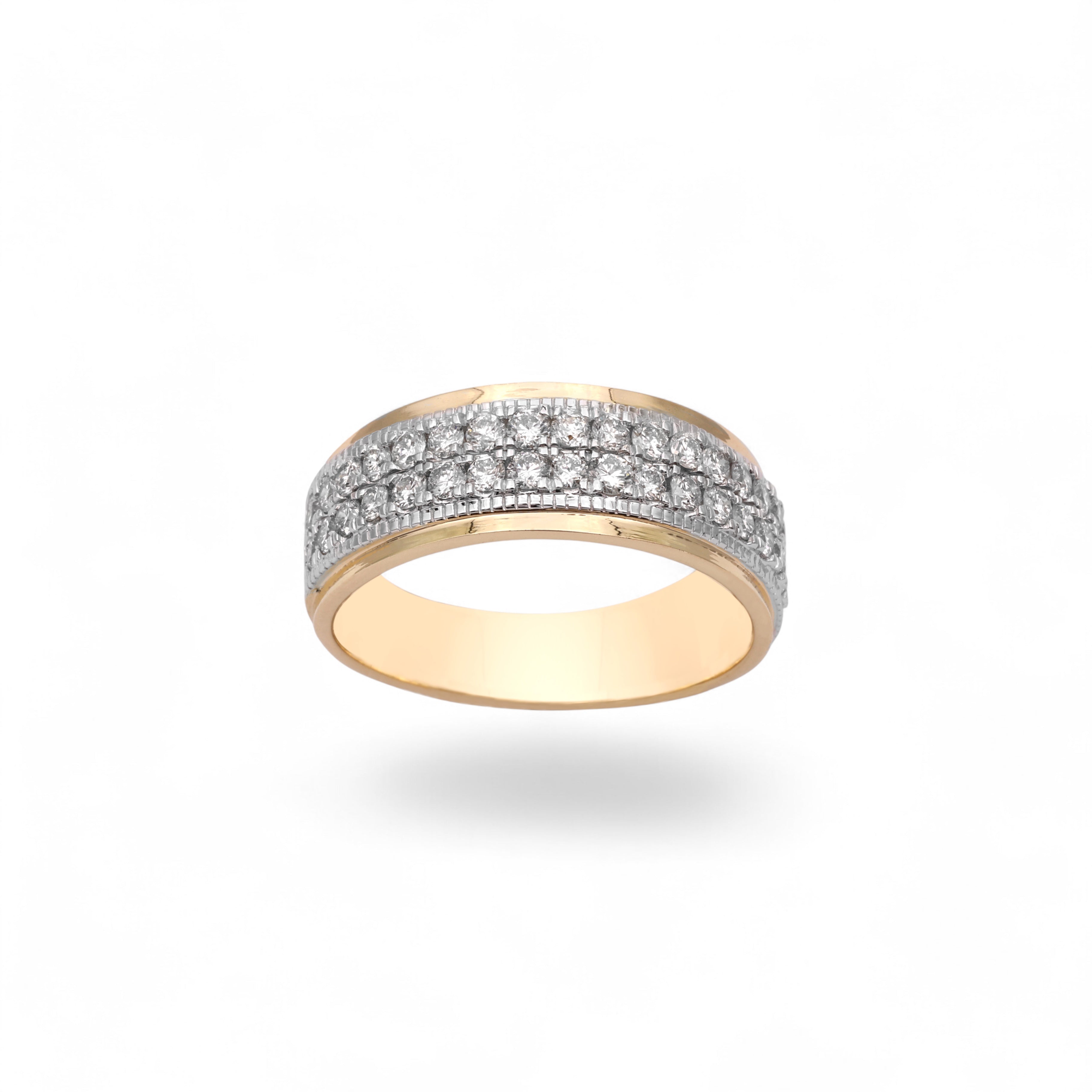 Anillo de oro amarillo de 14 quilates con diamantes naturales pavé de 1,29 quilates