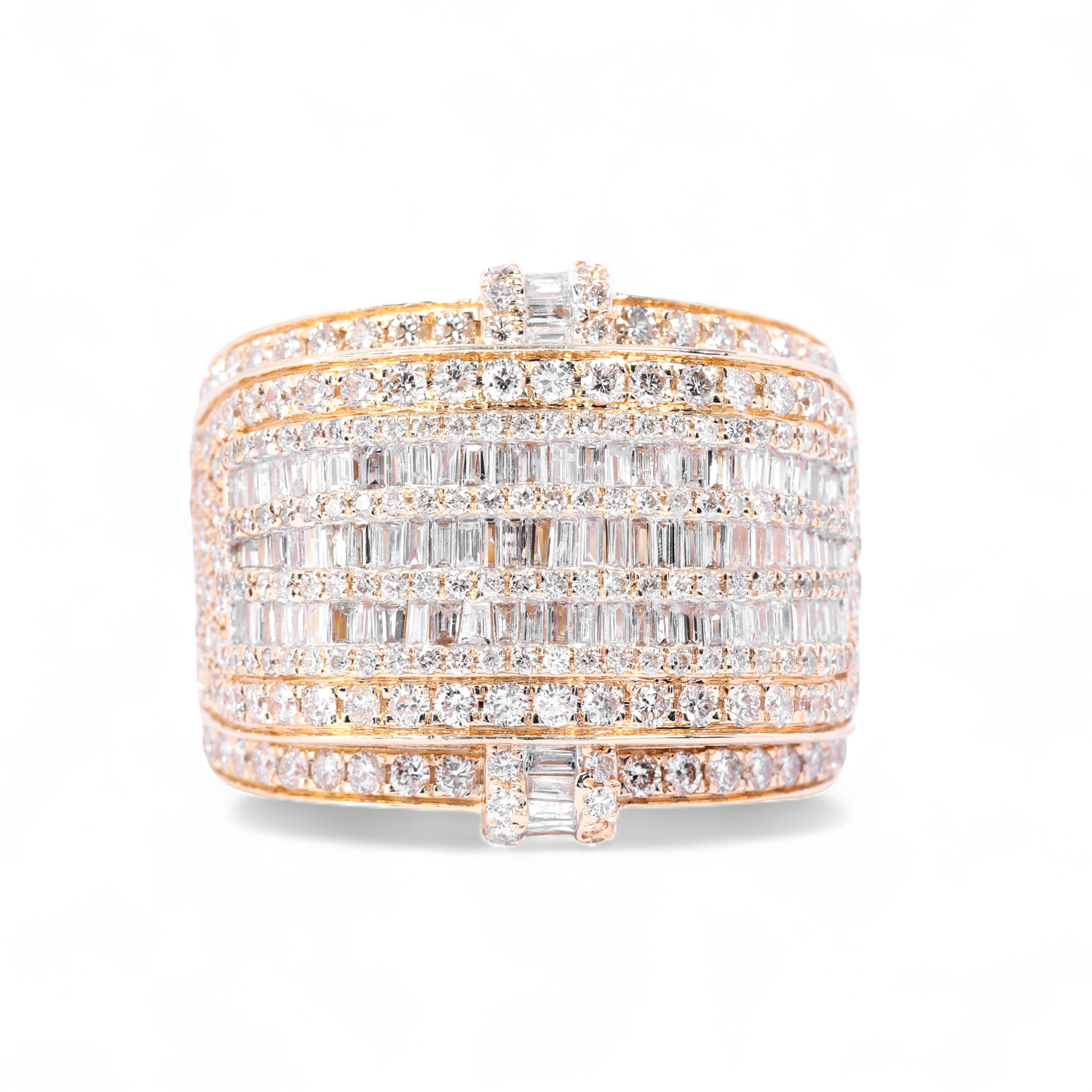 14K Yellow Gold 4.00 Carat Natural Diamond Multi Row Cluster Ring