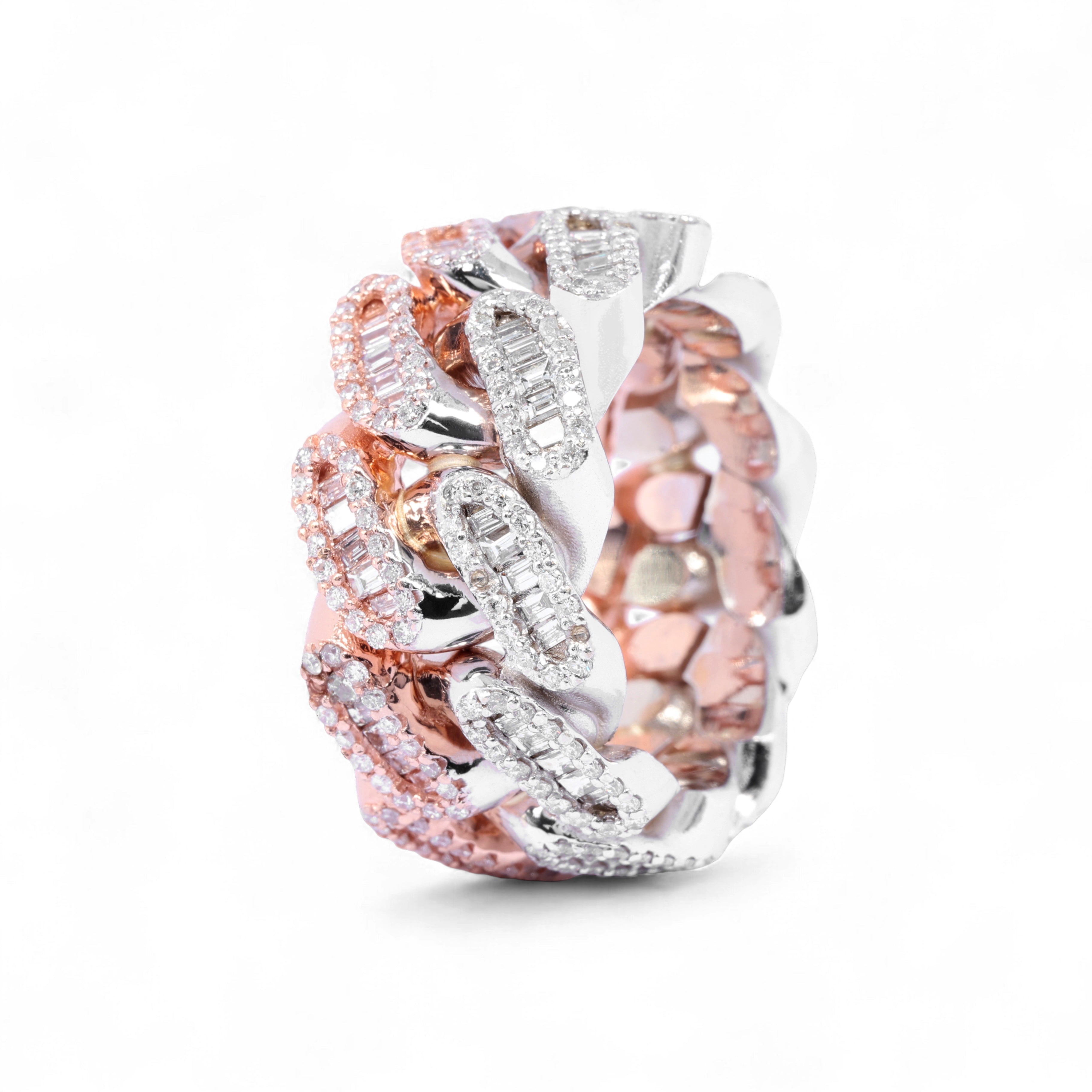Anillo Cruzado de Eternidad con Diamantes Naturales de 8.00 Quilates en Oro de 14K Bicolor